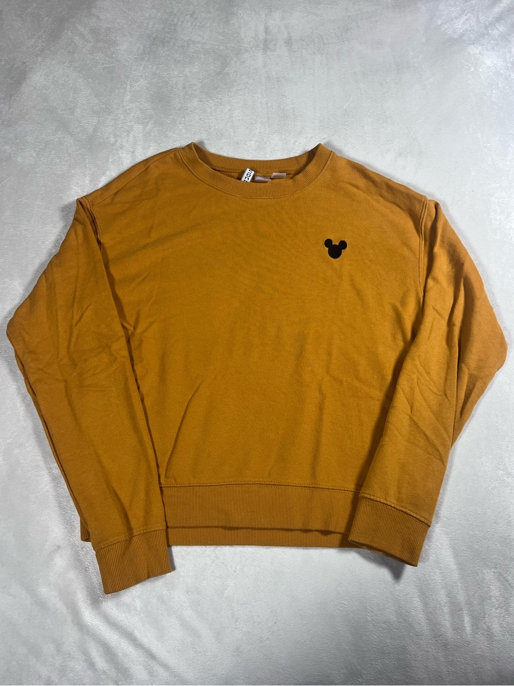 H&M Sweater Women’s Small Disney Divided Orange Pullover Logo Mickey Mouse Ears